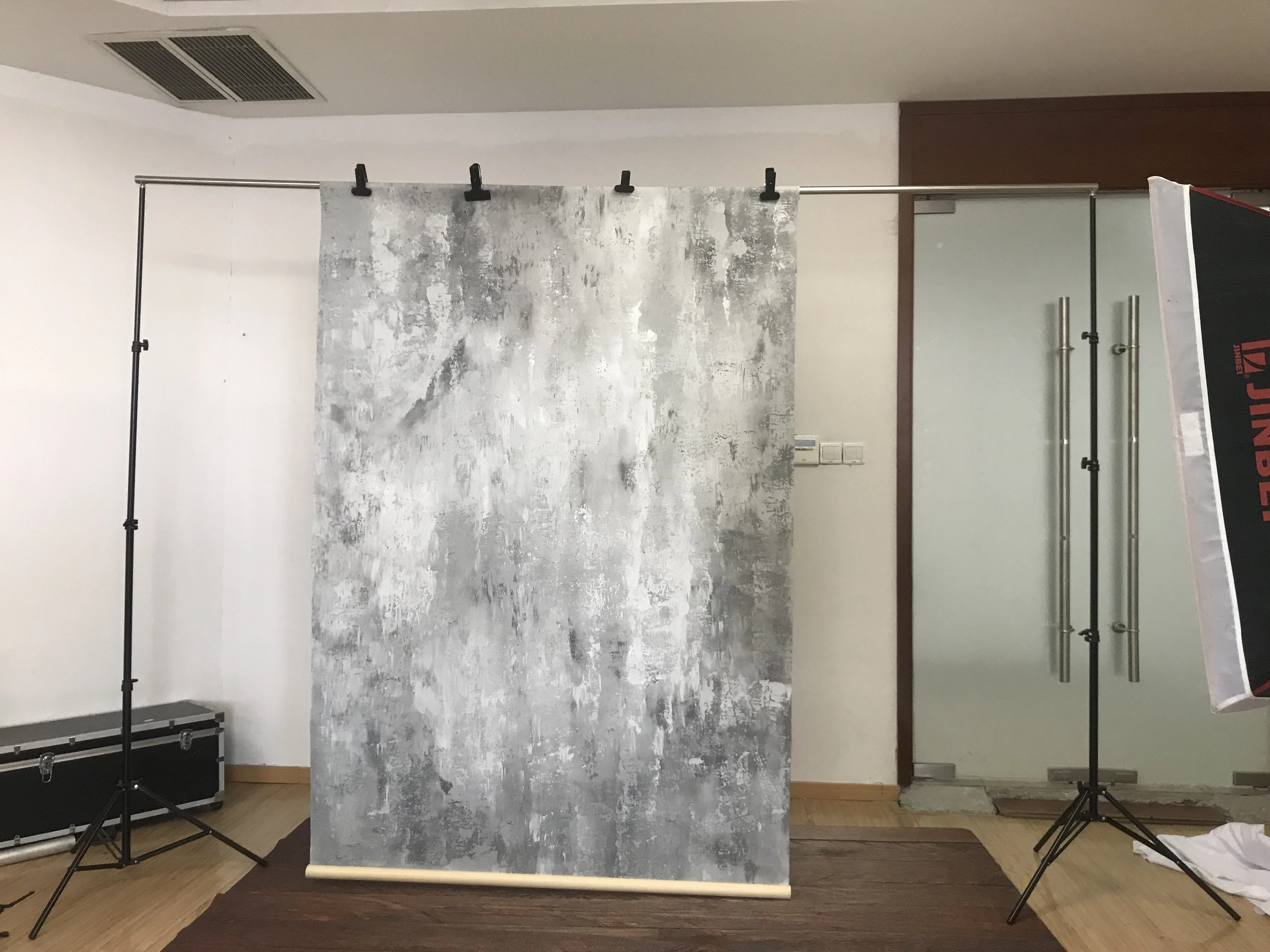 Kate Hand Painted Abstract Texture Bright Grey White Spray Backdrops - Image 5