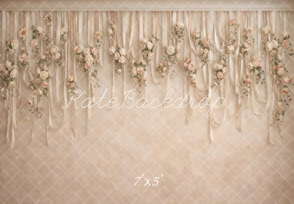 Kate Hanging Ribbons Beige Backdrop Designed by Vertigo Productions