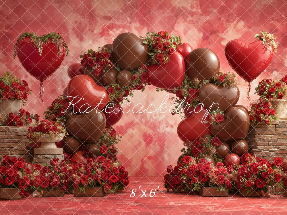 Kate Valentine Heart Balloon Arch Roses Backdrop Designed by Emetselch - Image 3