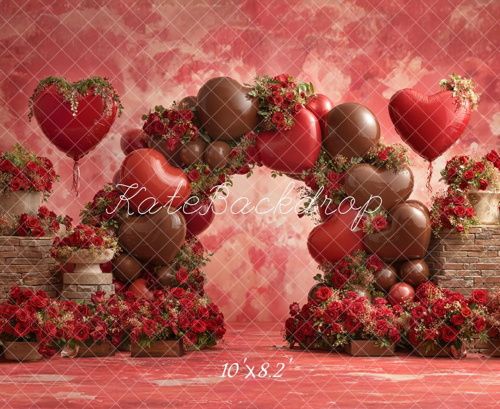 Kate Valentine Heart Balloon Arch Roses Backdrop Designed by Emetselch - Image 6