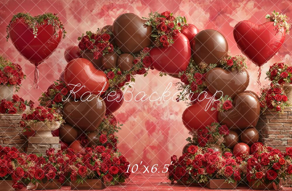 Kate Heart Balloons Arch Red Roses Fleece Backdrop Designed by Emetselch - Image 2