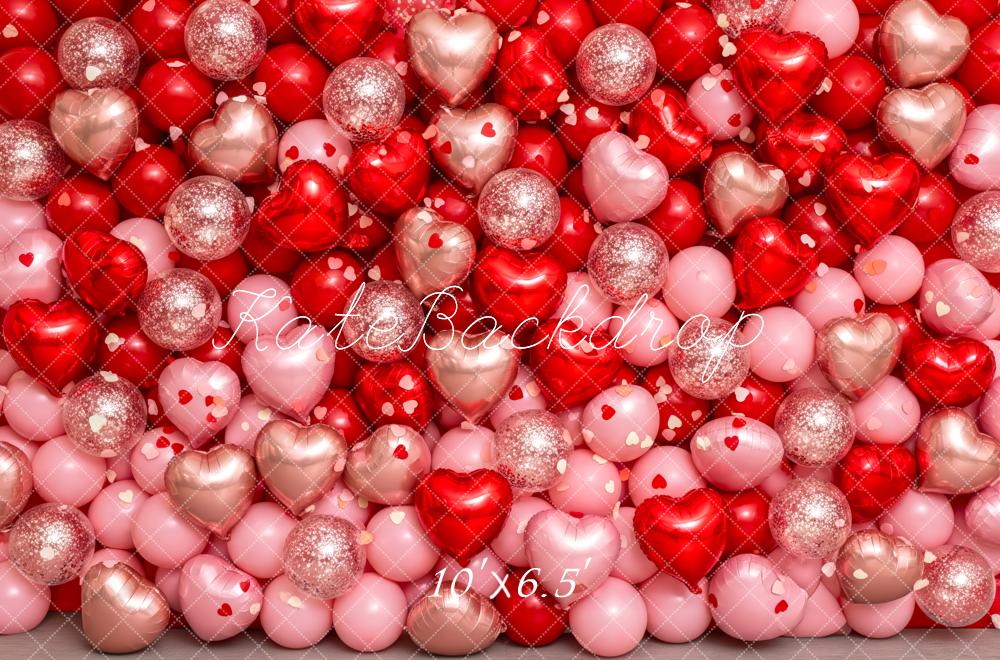 Kate Heart Balloons Glitter Red Pink Fleece Backdrop Designed by Patty Robert - Image 2