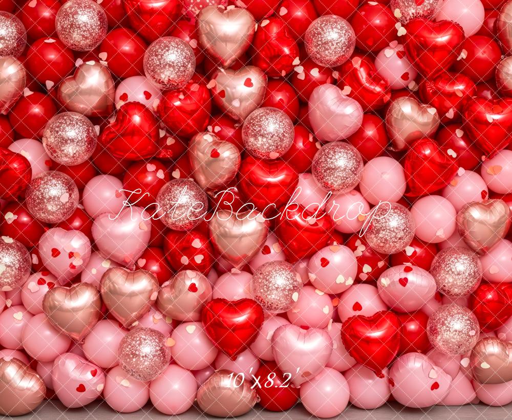 Kate Heart Balloons Glitter Red Pink Fleece Backdrop Designed by Patty Robert - Image 3