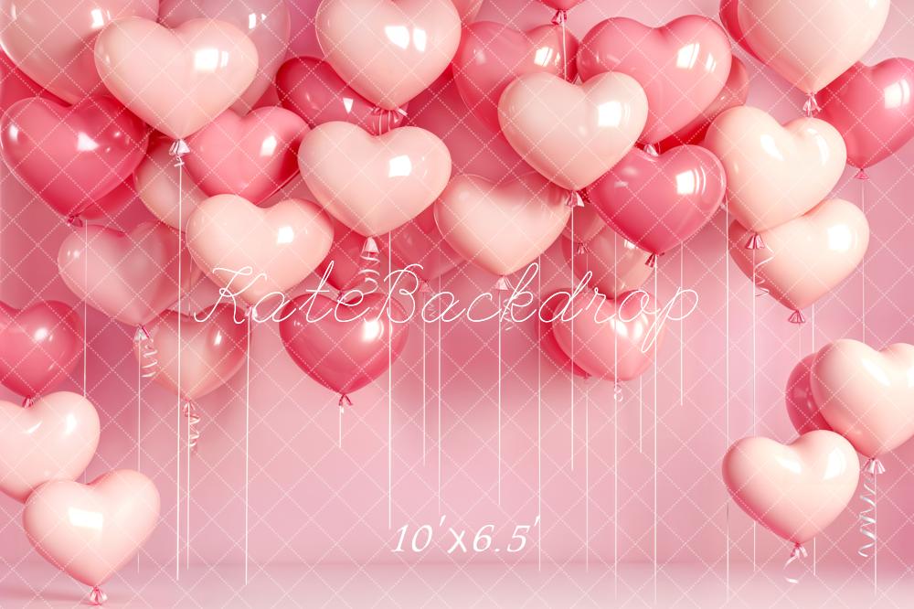 Kate Heart Balloons Pink Wall Fleece Backdrop Designed by Emstselch - Image 2