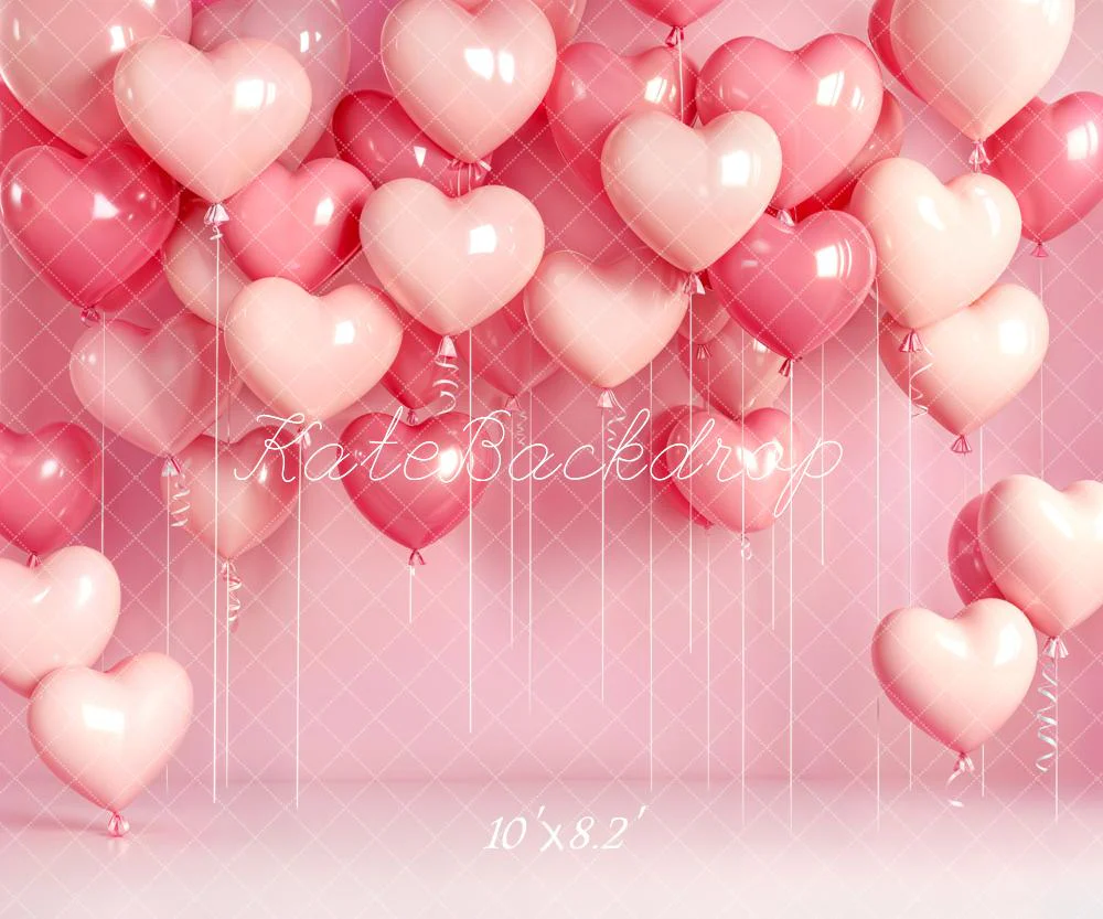 Kate Heart Balloons Pink Wall Fleece Backdrop Designed by Emstselch - Image 3