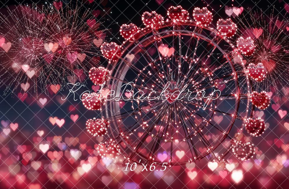 Kate Heart Ferris Wheel Fireworks Bokeh Fleece Backdrop Designed by Emetselch - Image 2