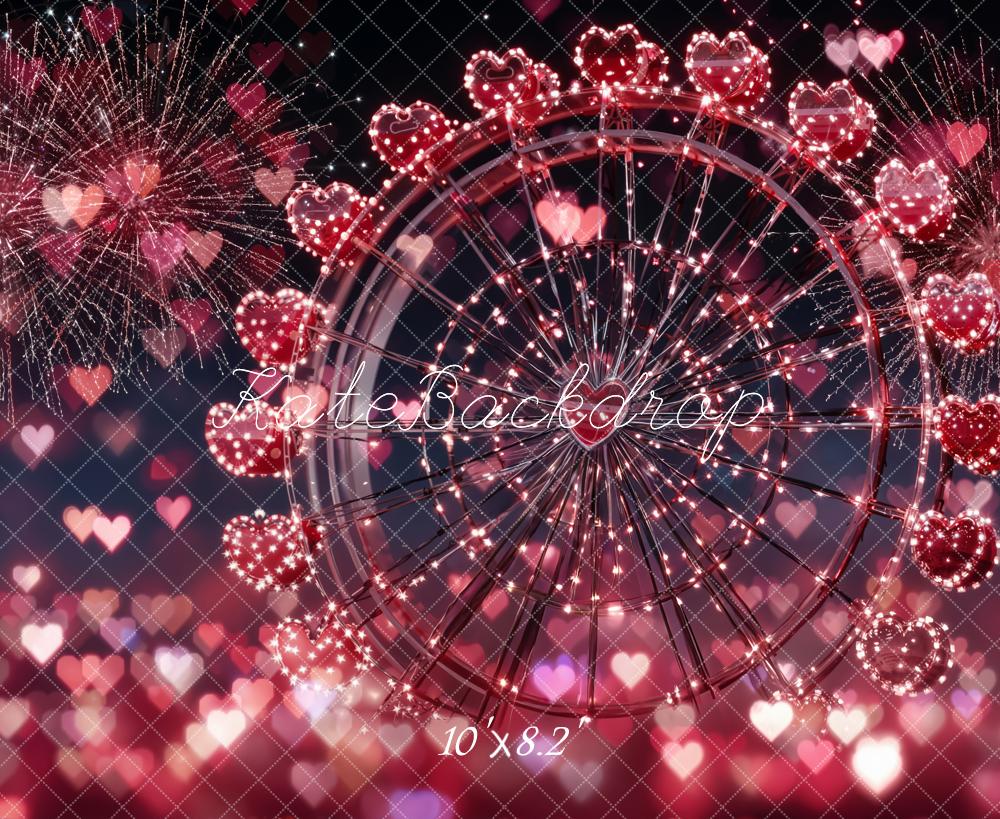 Kate Heart Ferris Wheel Fireworks Bokeh Fleece Backdrop Designed by Emetselch - Image 3