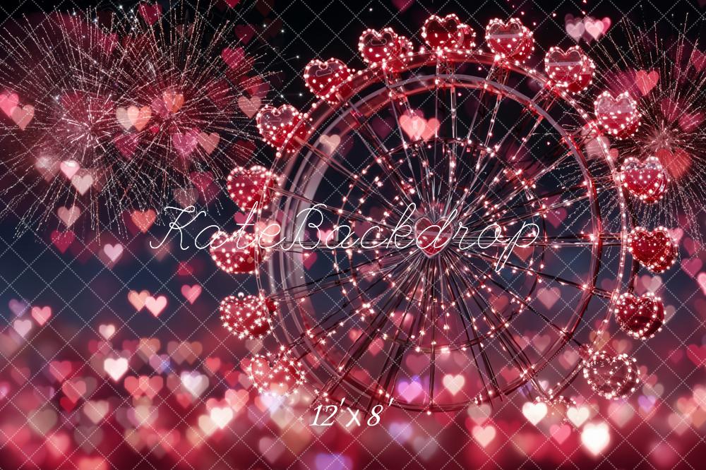 Kate Heart Ferris Wheel Fireworks Bokeh Fleece Backdrop Designed by Emetselch - Image 4