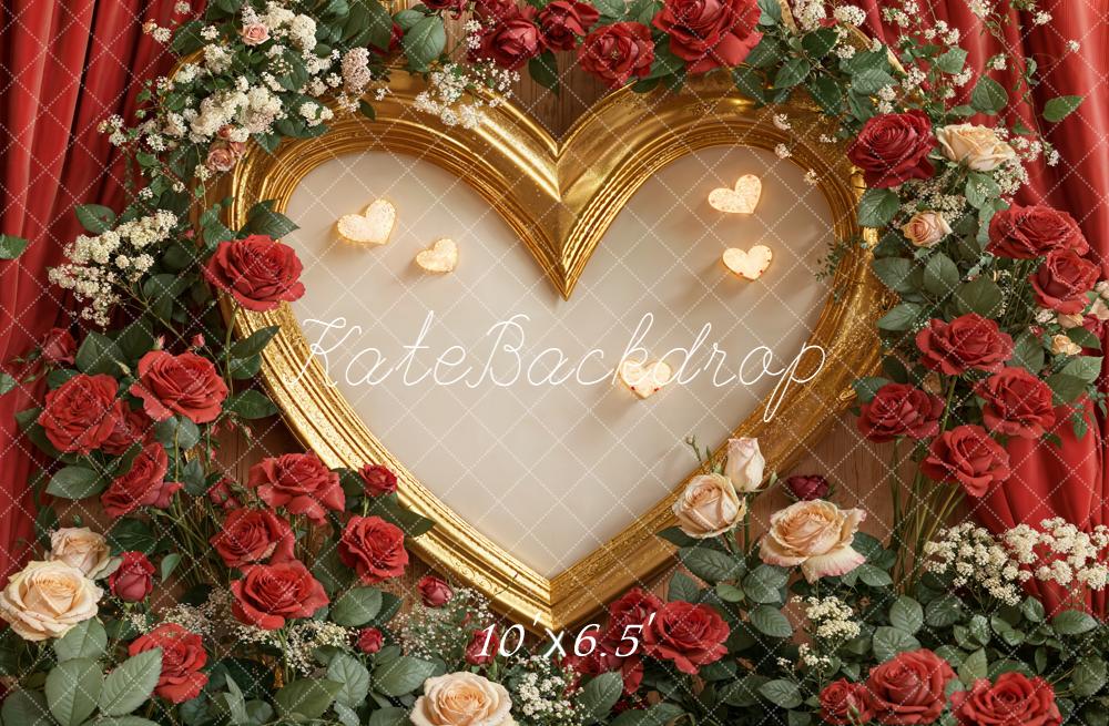 Kate Heart Frame Red Roses Floral Fleece Backdrop Designed by Emetselch - Image 2