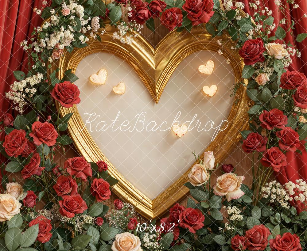 Kate Heart Frame Red Roses Floral Fleece Backdrop Designed by Emetselch - Image 3