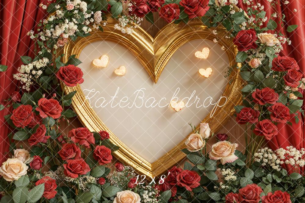 Kate Heart Frame Red Roses Floral Fleece Backdrop Designed by Emetselch - Image 4