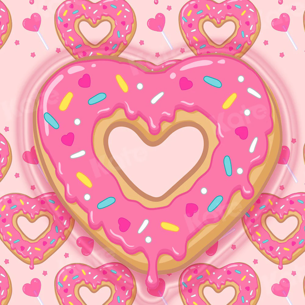 Kate Heart Pink Donut Cake Smash Backdrop for Photography - Image 2