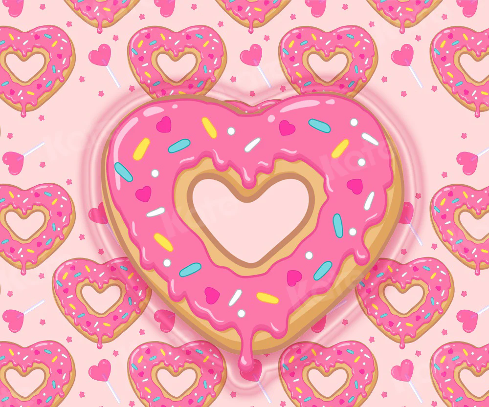 Kate Heart Pink Donut Cake Smash Backdrop for Photography - Image 3