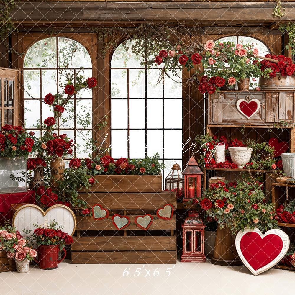 Kate Valentine Heart Roses Wooden Window Backdrop Designed by Emetselch - Image 2