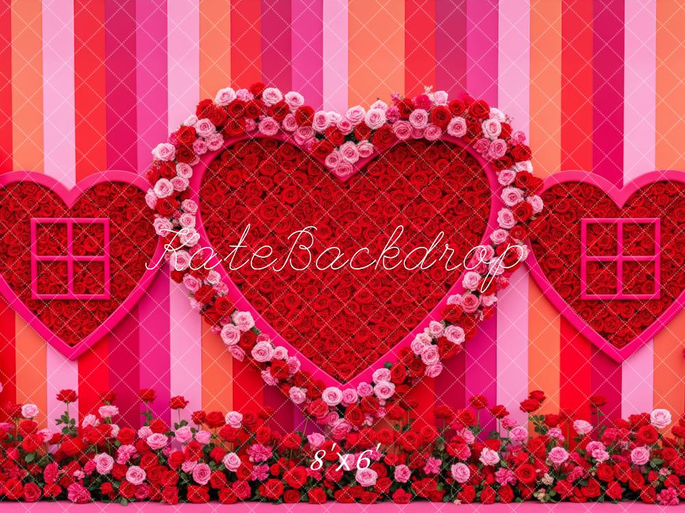 Kate Valentine Heart Roses Striped Wall Backdrop Designed by Patty Robert - Image 3