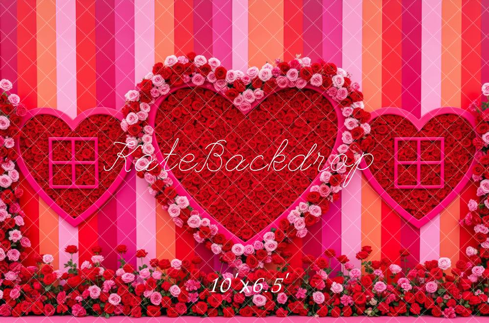 Kate Valentine Heart Roses Striped Wall Backdrop Designed by Patty Robert - Image 4