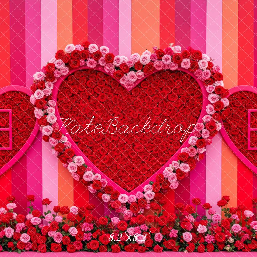 Kate Valentine Heart Roses Striped Wall Backdrop Designed by Patty Robert - Image 5
