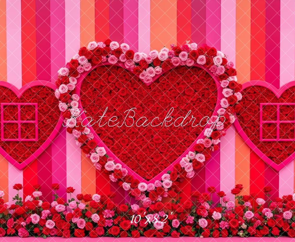 Kate Valentine Heart Roses Striped Wall Backdrop Designed by Patty Robert - Image 6