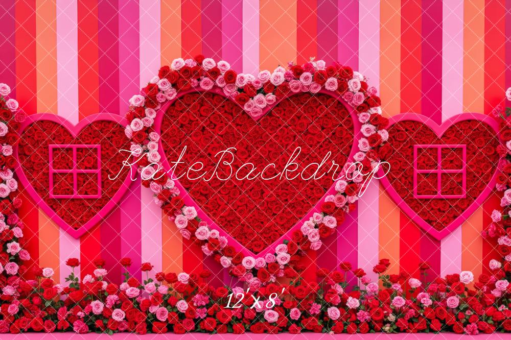 Kate Valentine Heart Roses Striped Wall Backdrop Designed by Patty Robert - Image 8