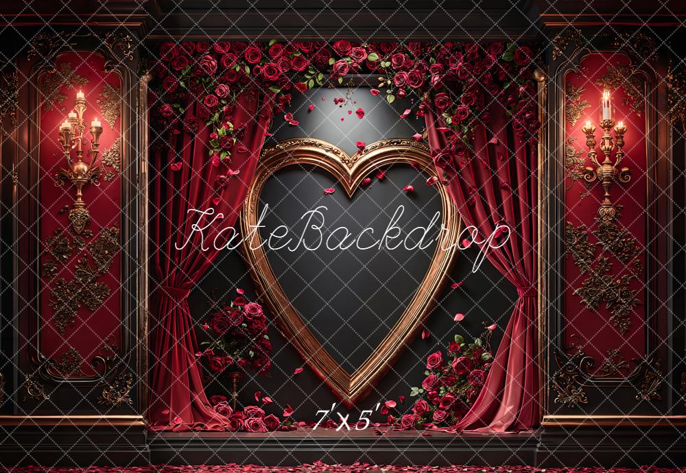 Kate Valentine Heart Frame Roses Vintage Curtains Backdrop Designed by Emetselch