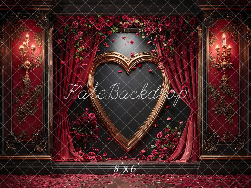 Kate Valentine Heart Frame Roses Vintage Curtains Backdrop Designed by Emetselch - Image 3