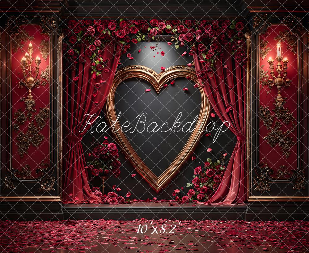 Kate Valentine Heart Frame Roses Vintage Curtains Backdrop Designed by Emetselch - Image 6