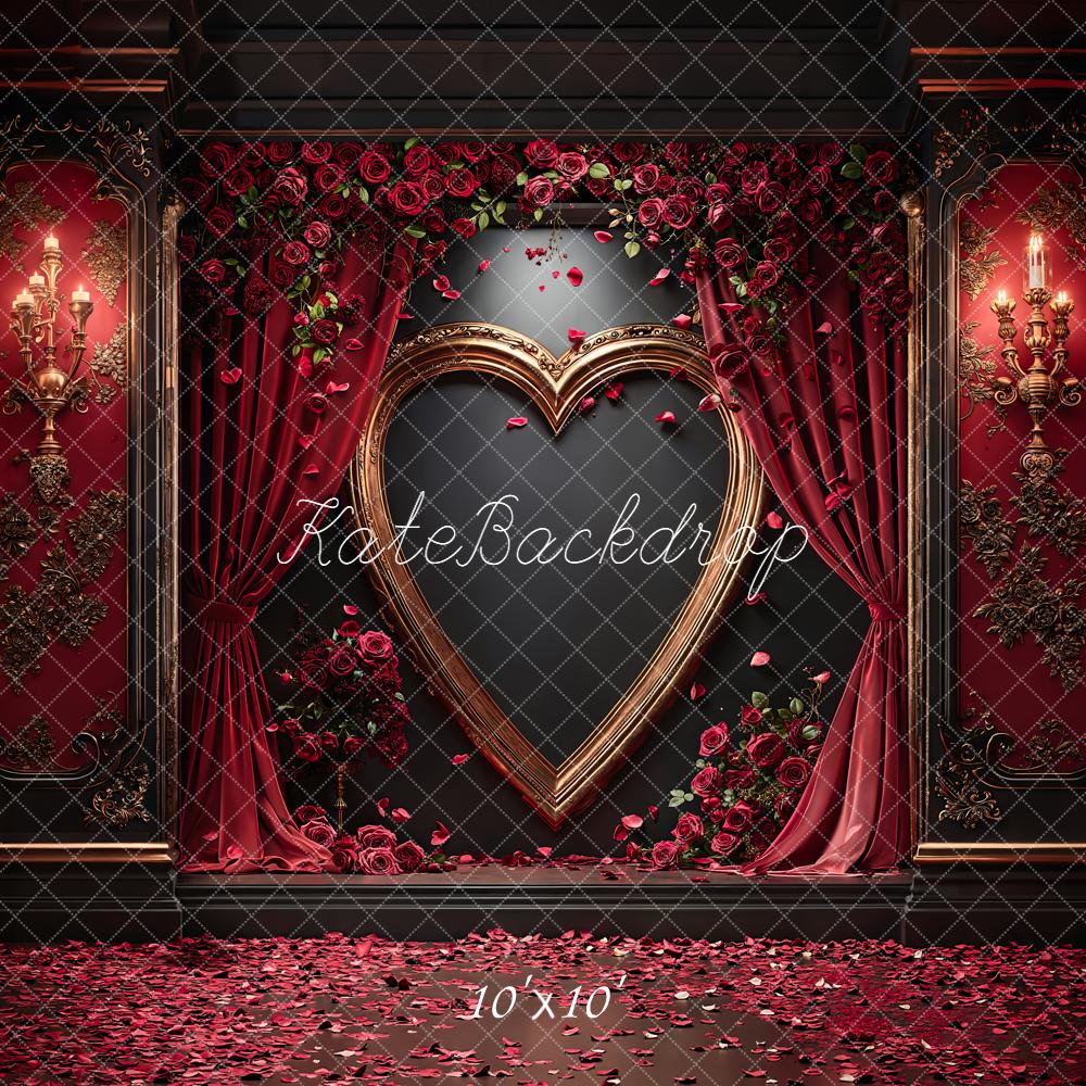 Kate Valentine Heart Frame Roses Vintage Curtains Backdrop Designed by Emetselch - Image 7