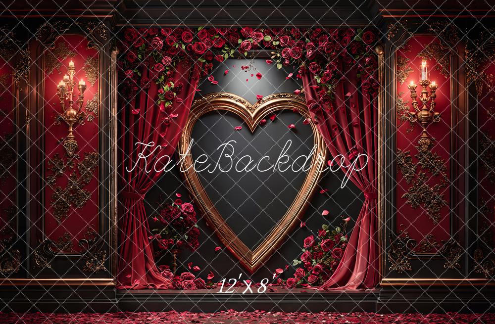 Kate Valentine Heart Frame Roses Vintage Curtains Backdrop Designed by Emetselch - Image 8