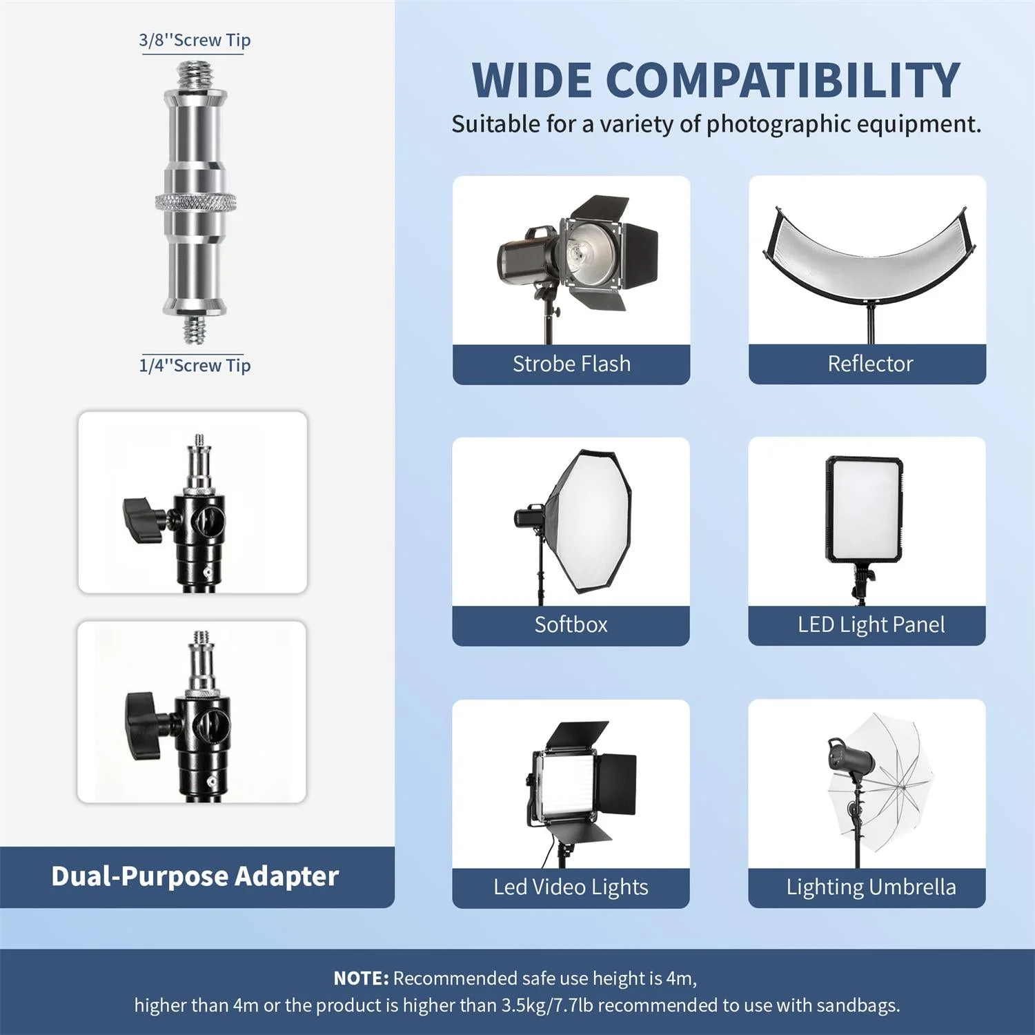 Kate Heavy Duty Light Stand Tripod - 15.7ft Air Cushioned Aluminum Alloy Lighting Stand with 2 Sandbags & 1/4"-3/8" Adapter 9.46lb Load for Photography - Image 2