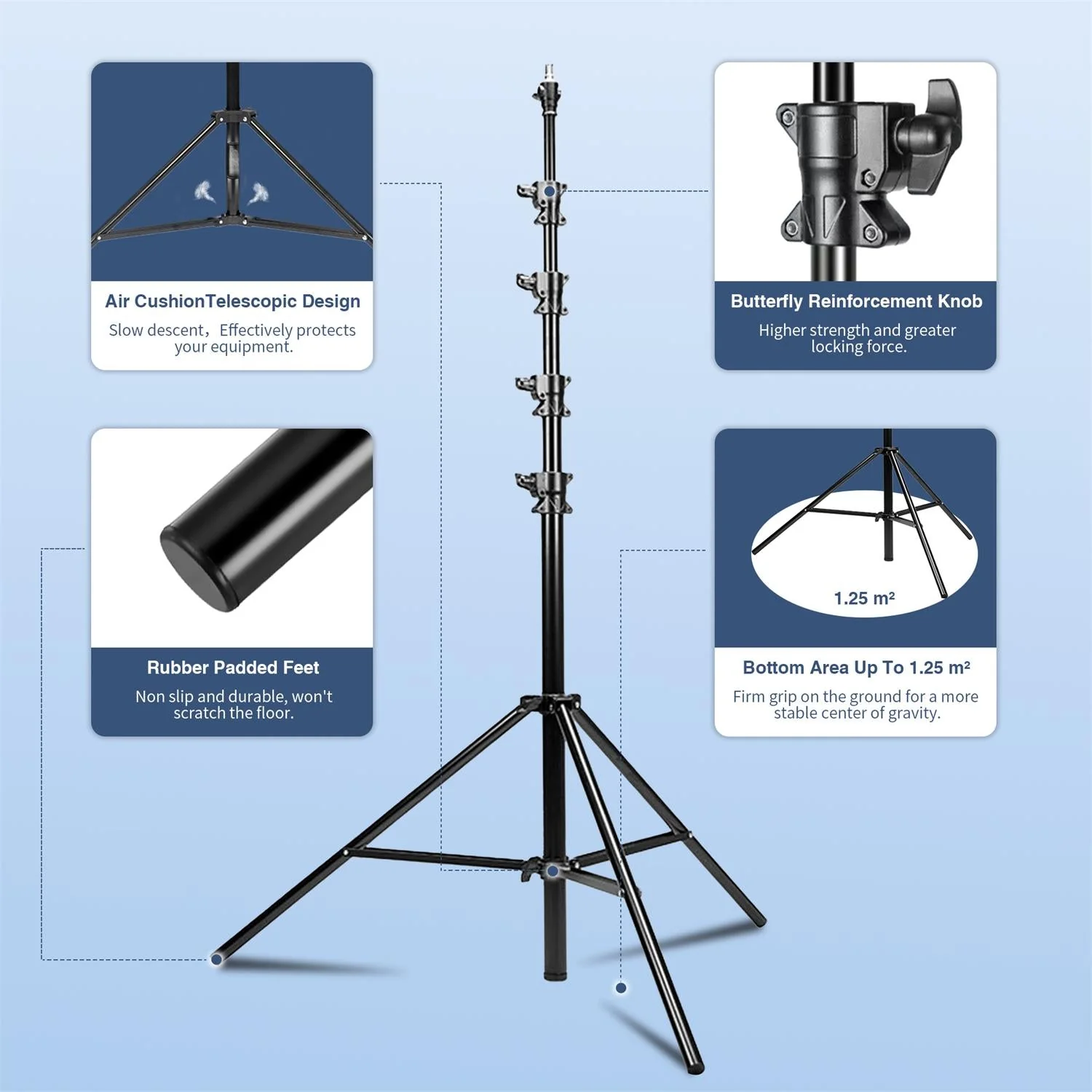 Kate Heavy Duty Light Stand Tripod - 15.7ft Air Cushioned Aluminum Alloy Lighting Stand with 2 Sandbags & 1/4"-3/8" Adapter 9.46lb Load for Photography - Image 6