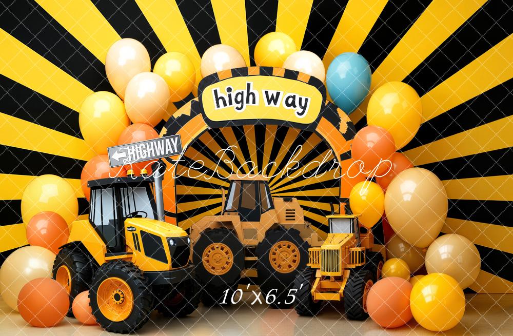 Kate Highway Truck Arch Balloons Yellow Fleece Backdrop Designed by Emstselch - Image 2