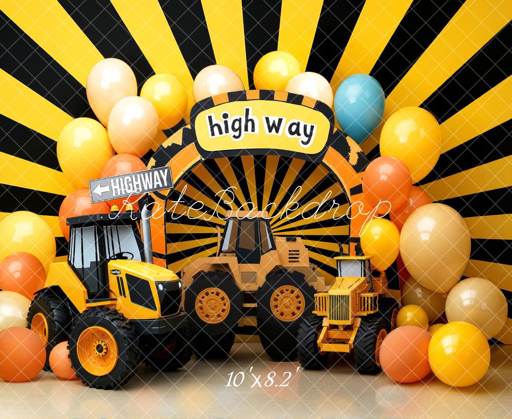 Kate Highway Truck Arch Balloons Yellow Fleece Backdrop Designed by Emstselch - Image 3