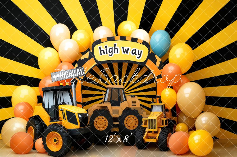 Kate Highway Truck Arch Balloons Yellow Fleece Backdrop Designed by Emstselch - Image 4
