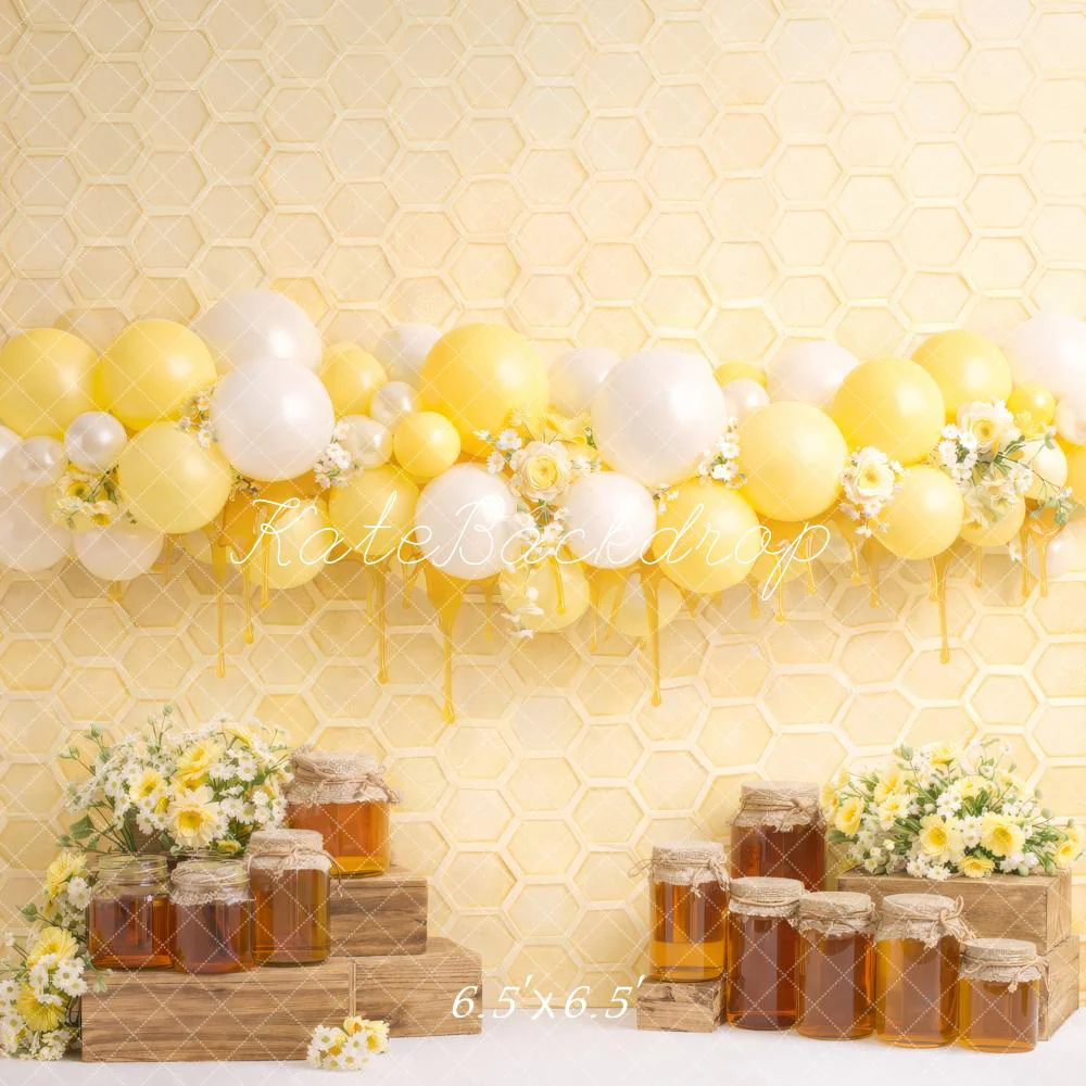 Kate Honeycomb Honey Balloons Yellow Backdrop Designed by Megan Leigh Photography - Image 2