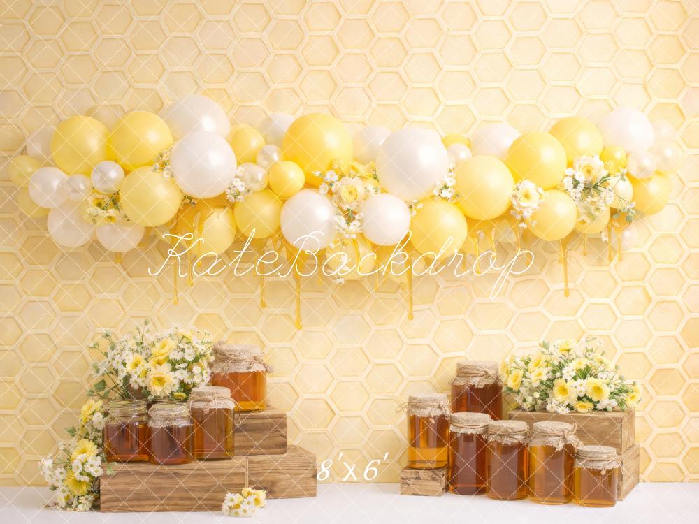 Kate Honeycomb Honey Balloons Yellow Backdrop Designed by Megan Leigh Photography - Image 3