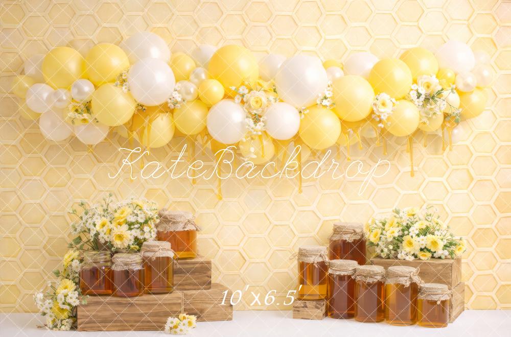 Kate Honeycomb Honey Balloons Yellow Backdrop Designed by Megan Leigh Photography - Image 4