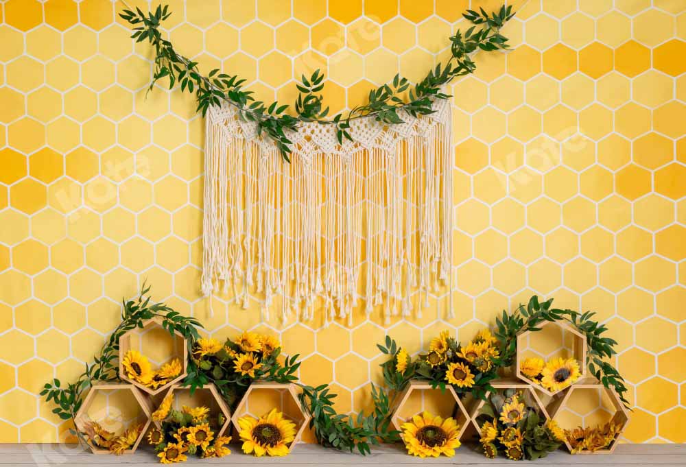 Kate Honeycomb Yellow Boho Cake Smash Backdrop Designed by Emetselch - Image 2