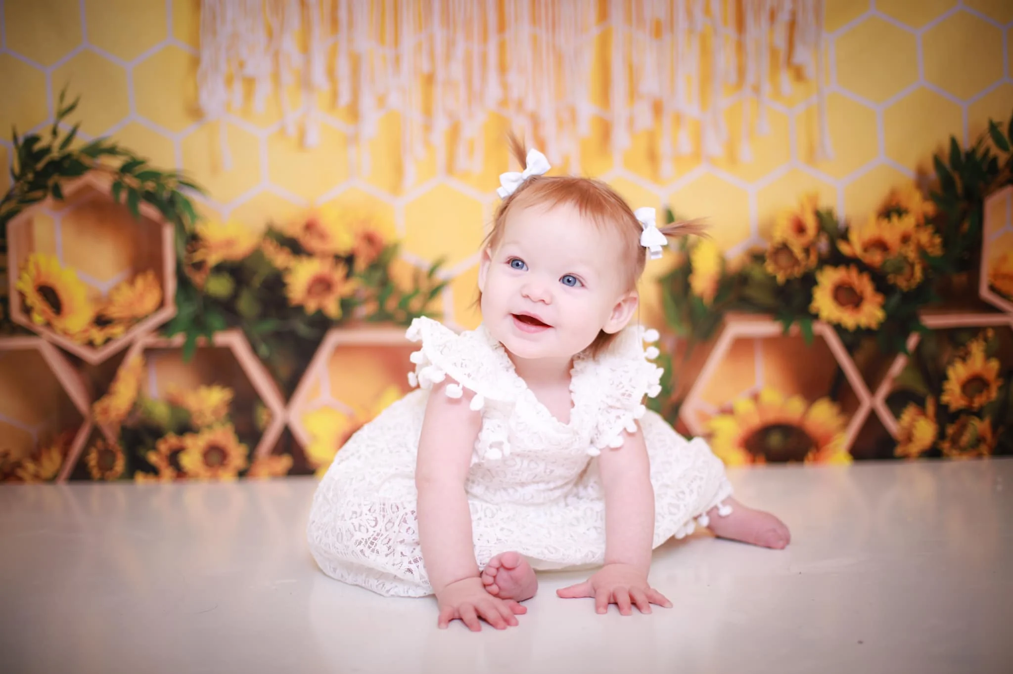 Kate Honeycomb Yellow Boho Cake Smash Backdrop Designed by Emetselch - Image 5