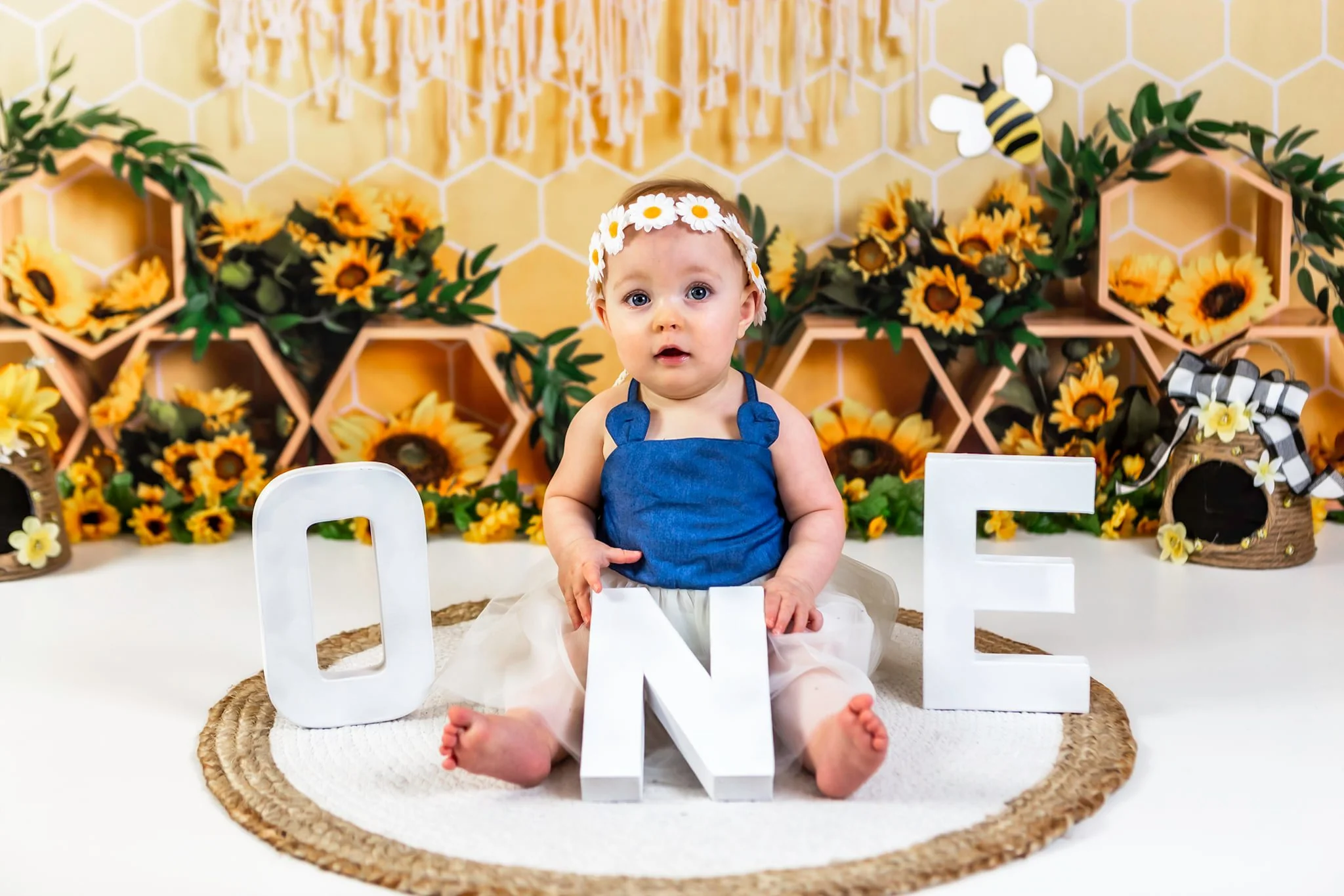 Kate Honeycomb Yellow Boho Cake Smash Backdrop Designed by Emetselch - Image 6