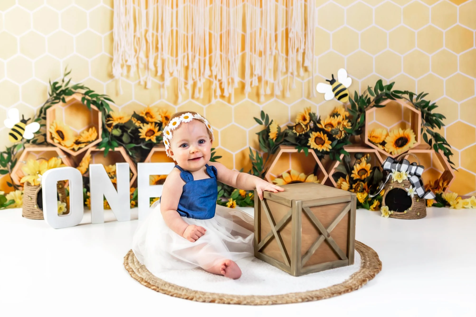 Kate Honeycomb Yellow Boho Cake Smash Backdrop Designed by Emetselch - Image 7