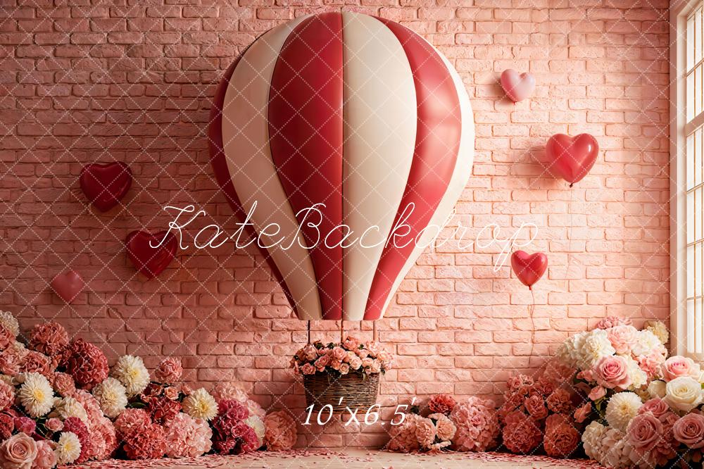 Kate Hot Air Balloon Pink Brick Wall Fleece Backdrop Designed by Emetselch - Image 2