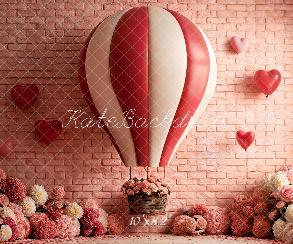 Kate Hot Air Balloon Pink Brick Wall Fleece Backdrop Designed by Emetselch - Image 3