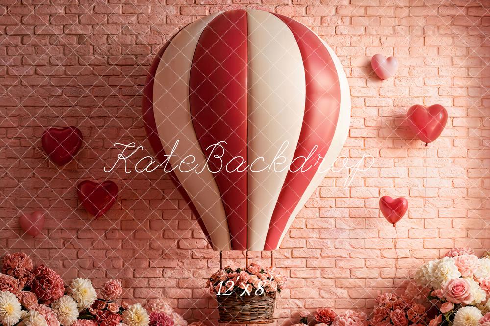 Kate Hot Air Balloon Pink Brick Wall Fleece Backdrop Designed by Emetselch - Image 4