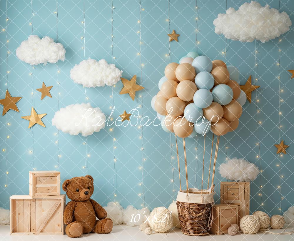 Kate Hot Air Balloon Clouds Stars Blue Fleece Backdrop Designed by Emetselch - Image 3