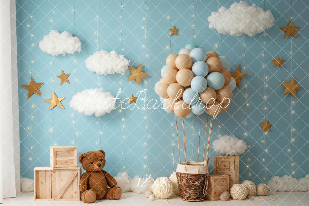Kate Hot Air Balloon Clouds Stars Blue Fleece Backdrop Designed by Emetselch - Image 4