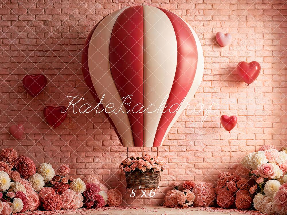 Kate Hot Air Balloon Floral Pink Brick Backdrop Designed by Emetselch - Image 3
