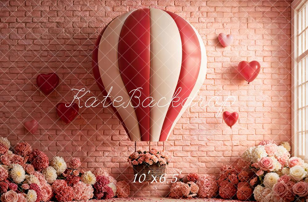 Kate Hot Air Balloon Floral Pink Brick Backdrop Designed by Emetselch - Image 4