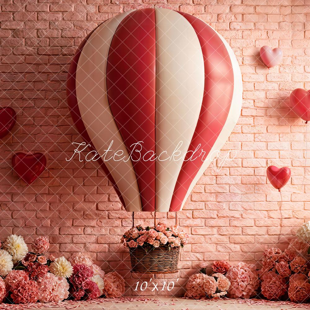 Kate Hot Air Balloon Floral Pink Brick Backdrop Designed by Emetselch - Image 7