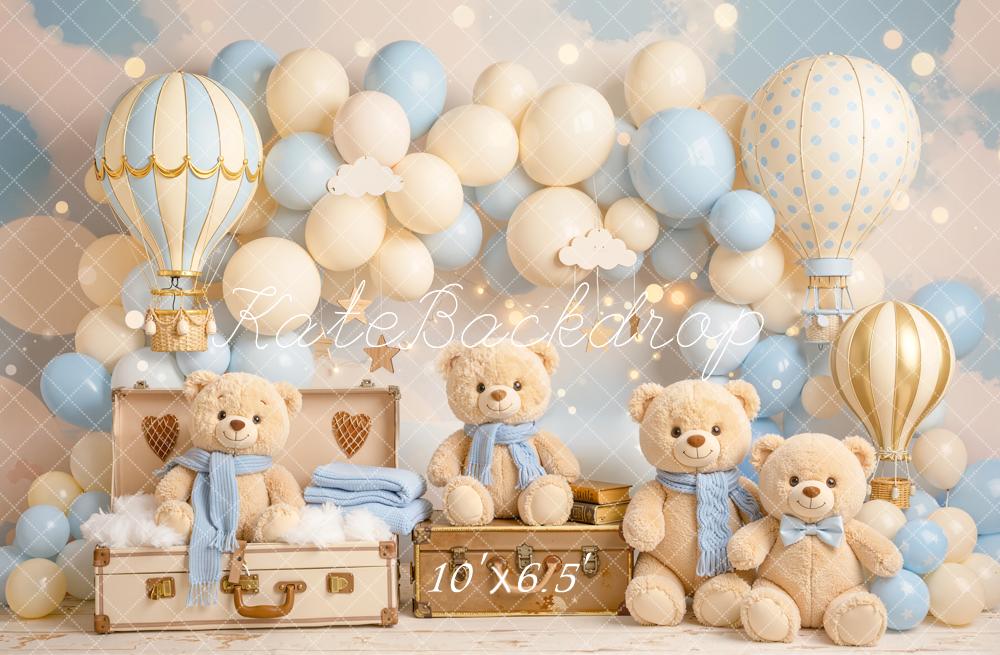 Kate Hot Air Balloon Teddy Bears Balloon Fleece Backdrop Designed by Chain Photography - Image 2
