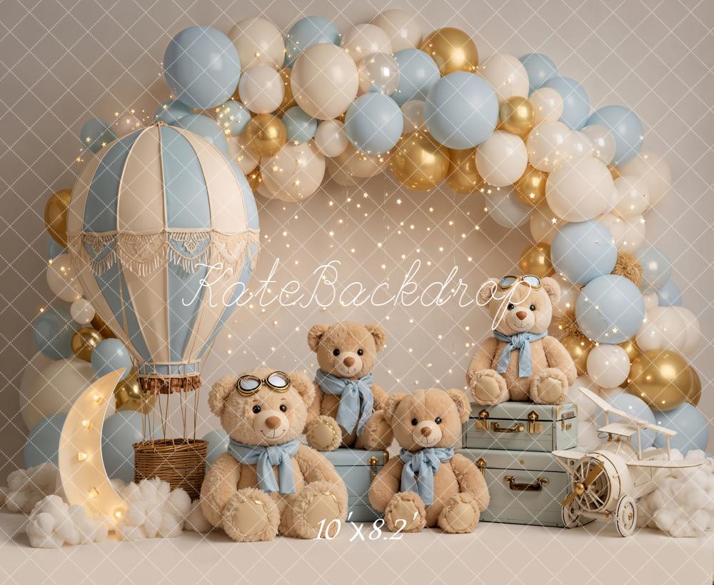 Kate Hot Air Balloon Teddy Bears Blue Balloons Fleece Backdrop Designed by Emetselch - Image 3